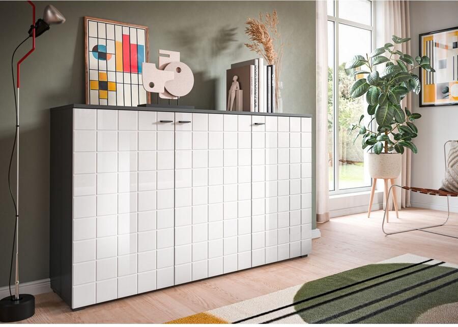 INOSIGN Dressoir Gora breedte 138 cm gefreesde front in wafelstructuur hoogglans