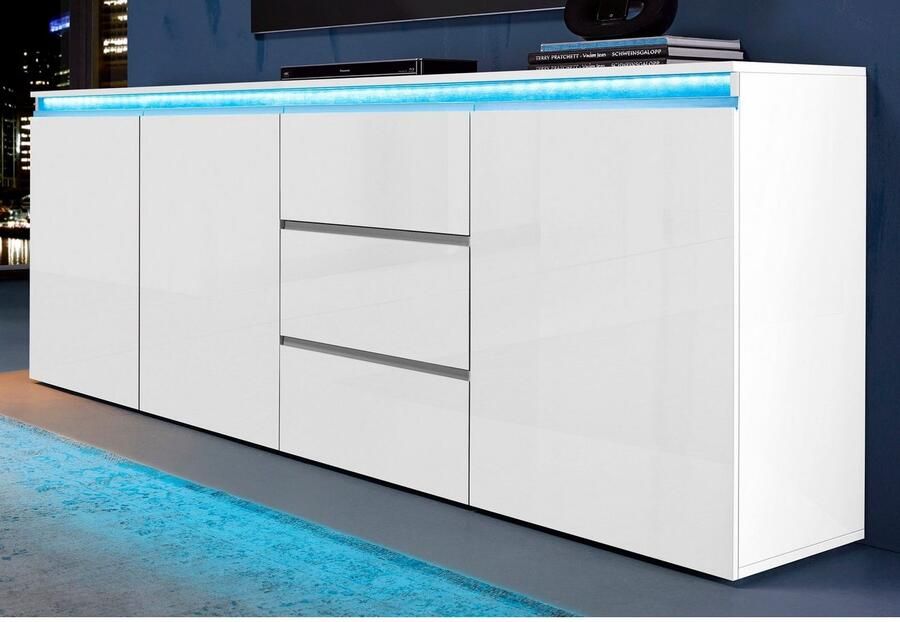 INOSIGN Dressoir Magic commode kast dressoir met 3 deuren en 3 lades hoogglans gelakt (b d h) 200x40x80 cm