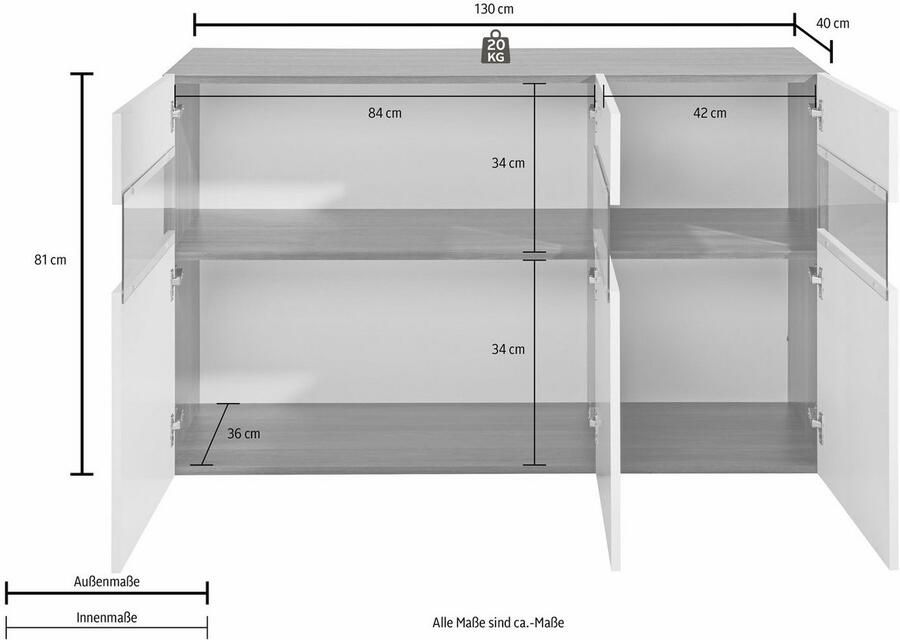 INOSIGN Dressoir met 3 deuren breedte 130 cm zonder verlichting