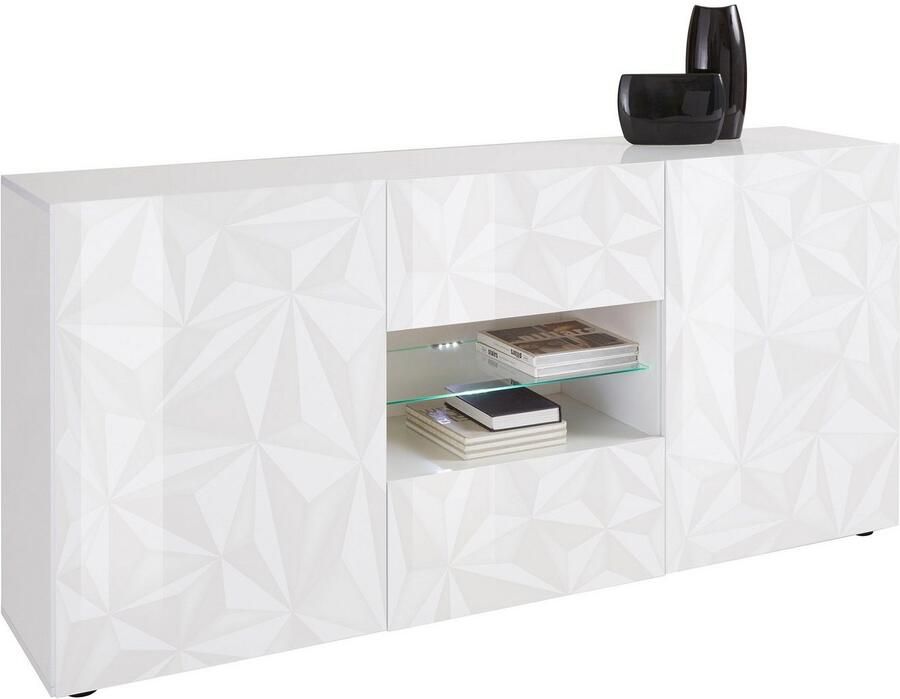 INOSIGN Dressoir Prisma Breedte 181 dressoir 2 deuren 2 lades dressoir Voorkant met elegante zeefdruk greeploos veel opbergruimte