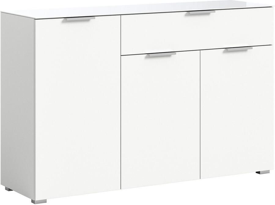 INOSIGN Dressoir Raio Breedte 135 cm 3 deuren 1 lade Bovenblad met glasplaat