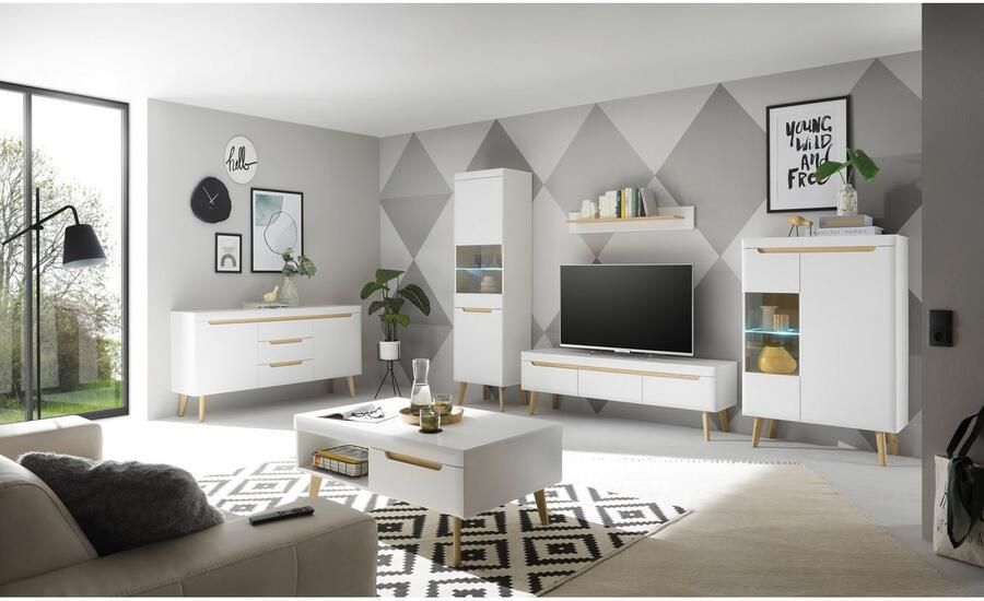 INOSIGN Dressoir Torge dressoir commode ladekast afgeschuinde poten drie kleuren scandi design 160 cm breed (1 stuk)