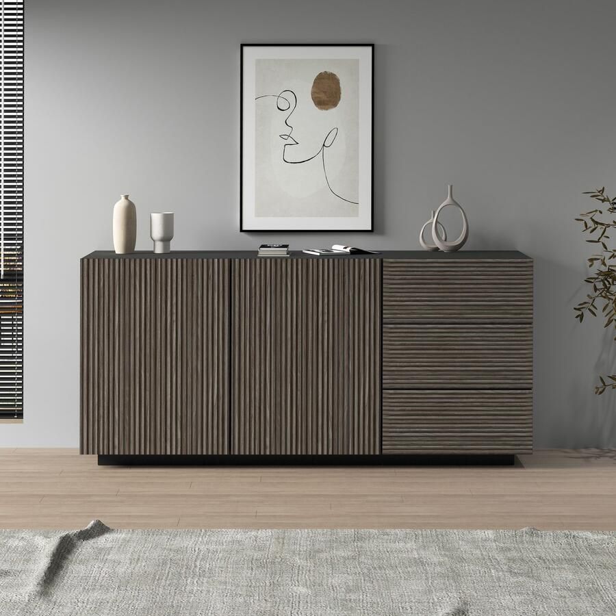 INOSIGN Dressoir Vega Sideboard Ladekast 180 cm met 2 deuren en 3 lades fronten met groeflook
