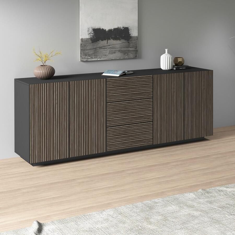 INOSIGN Dressoir Vega Sideboard Ladekast 220 cm met 4 deuren en 3 lades fronten met groeflook