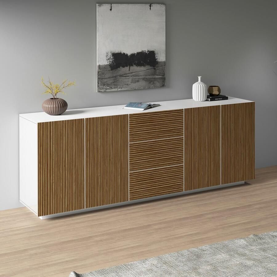 INOSIGN Dressoir Vega Sideboard Ladekast 220 cm met 4 deuren en 3 lades fronten met groeflook