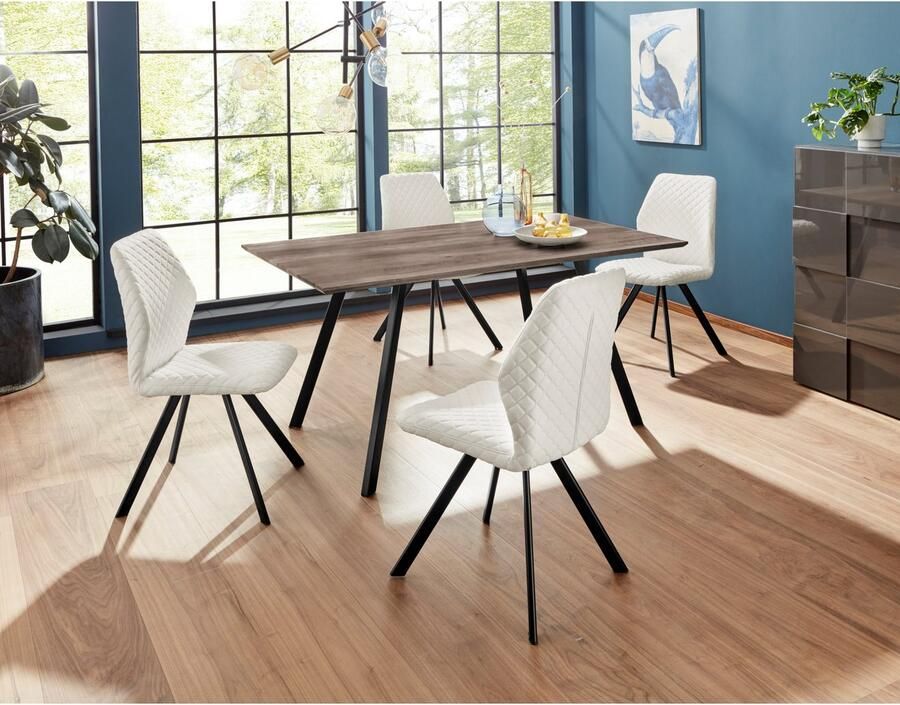 INOSIGN Eethoek Tristan & Isobel Stoelen met ruitstiksel (5-delig)