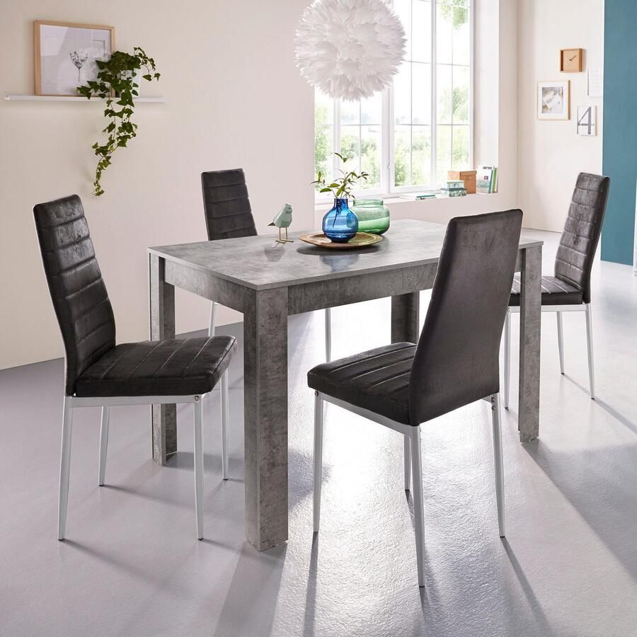 INOSIGN Eetkamerstoel Kate Bekleding van microvezel vintage zilverkleurig metalen frame (set)