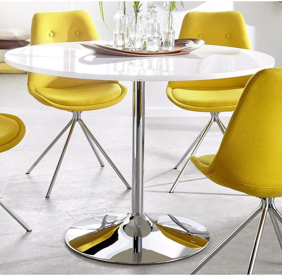 INOSIGN Eettafel Trompet rond ø110 cm tafelblad wit hoogglans trompetvoet tulpentafel