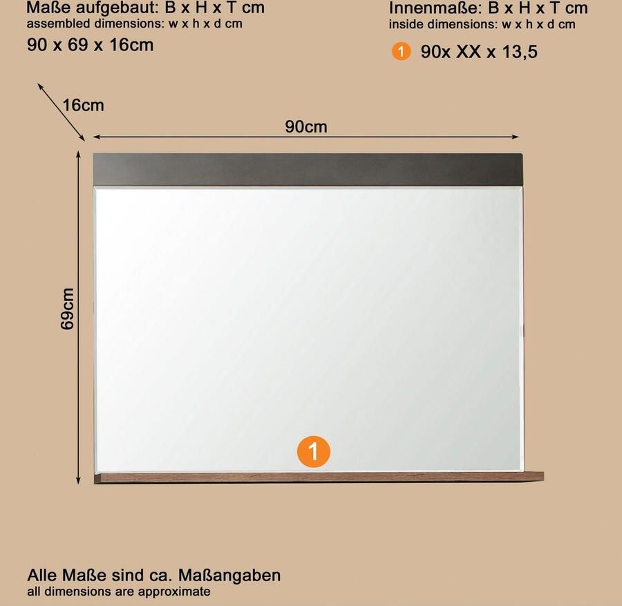 INOSIGN Garderobespiegel Ilana Spiegel met opbergplank (B D H) 90 16 69 cm