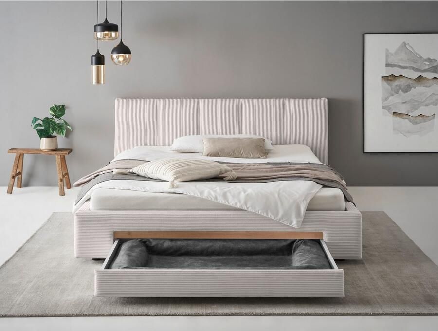 INOSIGN Gestoffeerd bed CiTY GiRON bedframe met bedlade gestoffeerd opbergbed met hondenbed of opberglade bekleding van corduroy of linnenlook