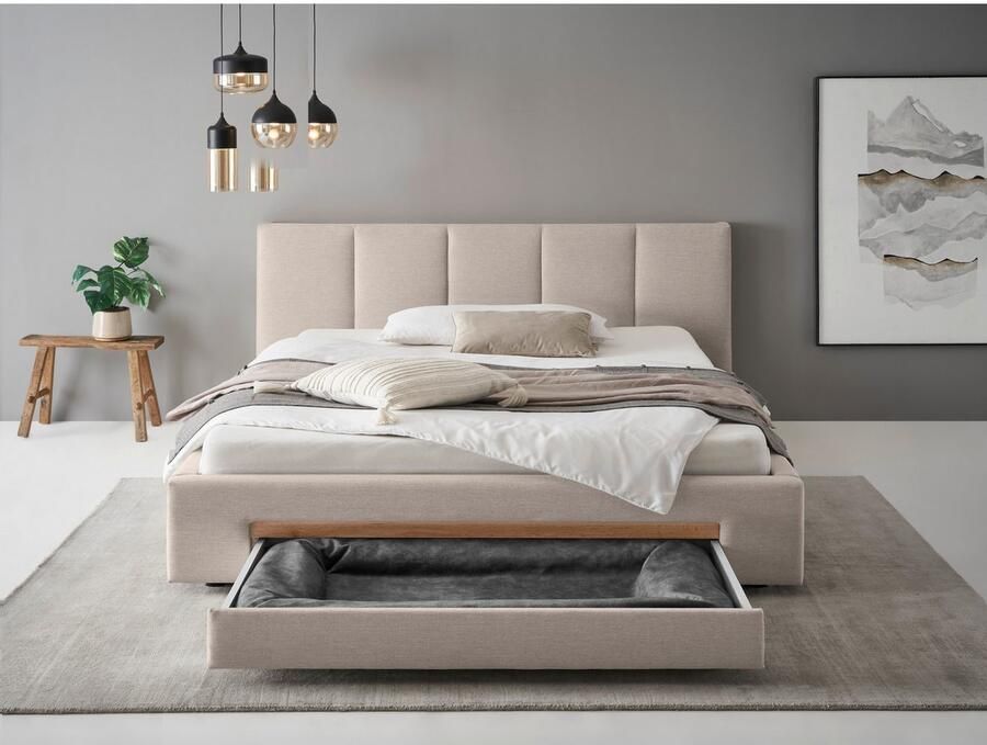 INOSIGN Gestoffeerd bed CiTY GiRON bedframe met bedlade gestoffeerd opbergbed met hondenbed of opberglade bekleding van corduroy of linnenlook