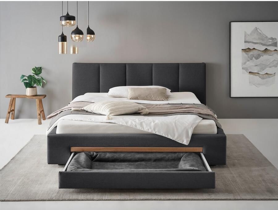 INOSIGN Gestoffeerd bed CiTY GiRON bedframe met bedlade gestoffeerd opbergbed met hondenbed of opberglade bekleding van corduroy of linnenlook