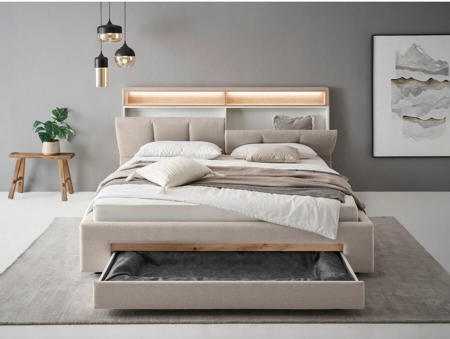 INOSIGN Gestoffeerd bed CiTY GiRON gepolsterd opbergbed met LED-verlichting Bedkisten met hondenbed of als opbergruimte opklapbare hoofdeinden