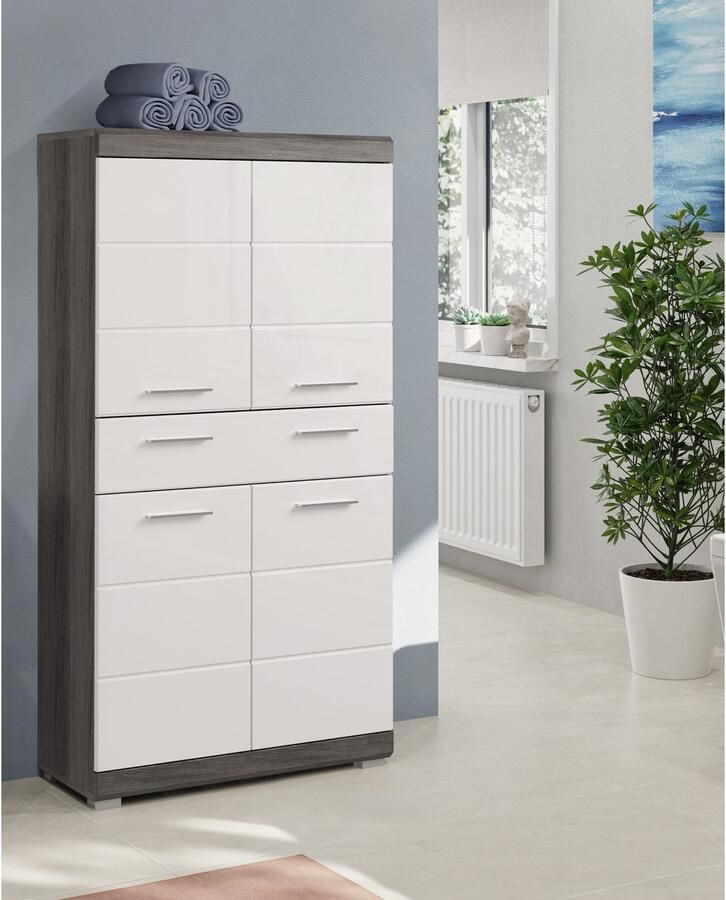 INOSIGN Halfhoge kast Siena breedte 74 cm 4 deuren 1 lade 4 vakken MDF-front in verschillende kleuren verkrijgbaar badkamermeubels badkamerkast kast badkamer
