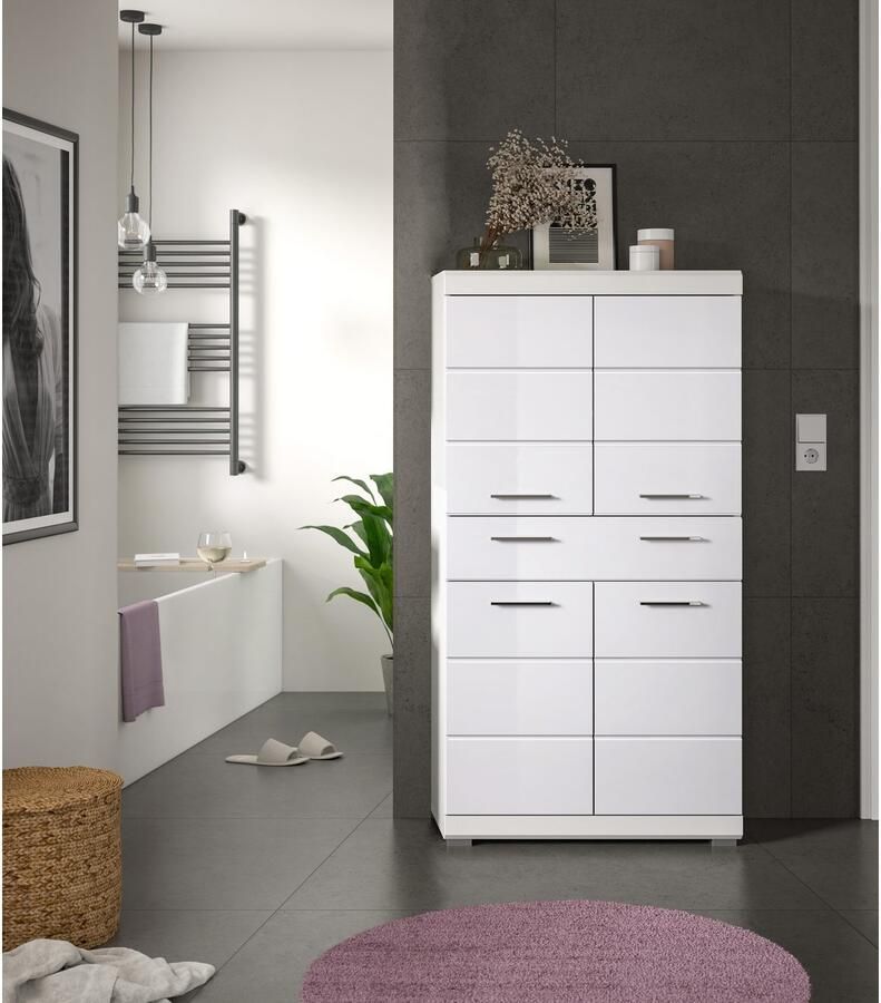 INOSIGN Halfhoge kast Siena breedte 74 cm 4 deuren 1 lade 4 vakken MDF-front in verschillende kleuren verkrijgbaar badkamermeubels badkamerkast kast badkamer