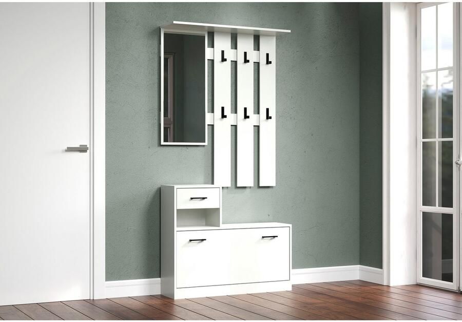 INOSIGN Halmeubelset Basel Schoenopberger met schoenendoos paneel met spiegel en haken (complete set 2 stuks)