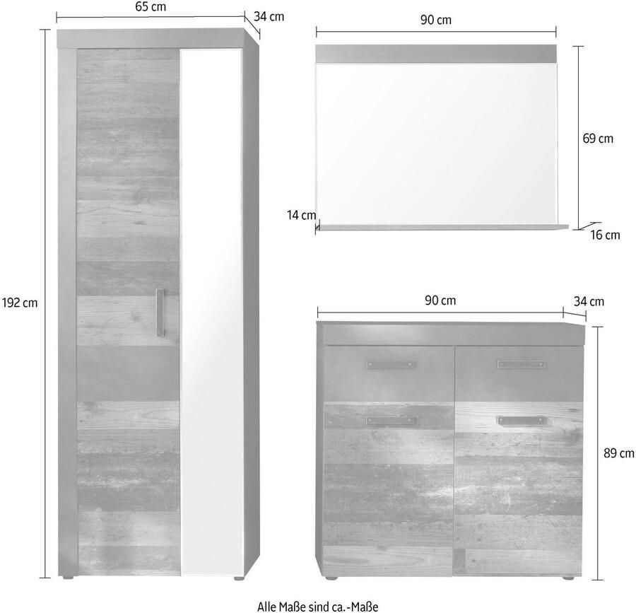 INOSIGN Halmeubelset Ilana Garderobemeubels in moderne industriële stijl met antiekgekleurde handgrepen (set 3-delig)