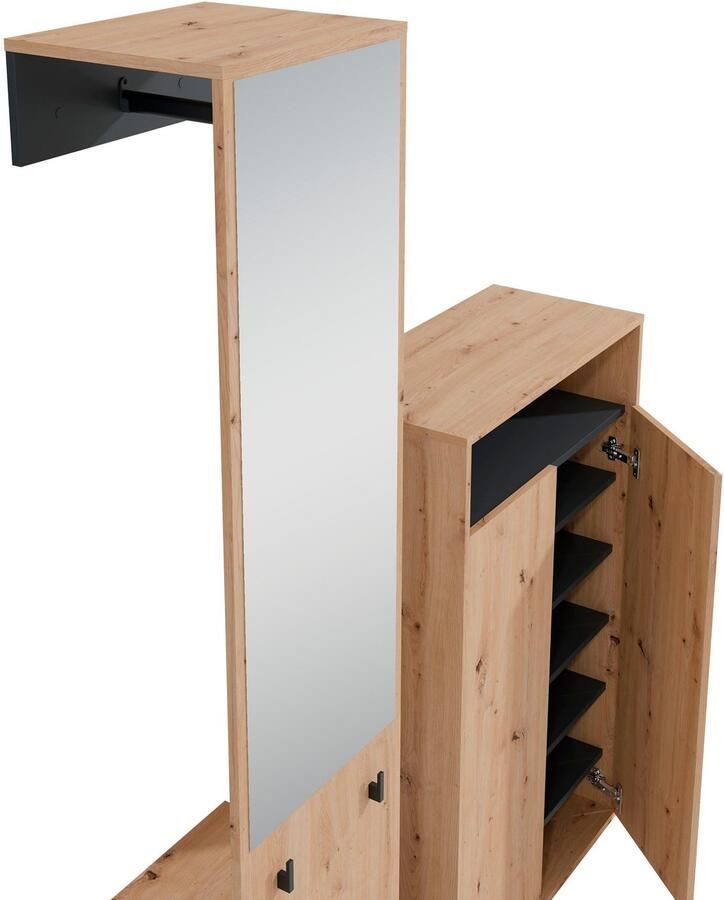 INOSIGN Halmeubelset Lyon ruimtebesparende garderobekast met grote spiegel (set 2 stuks)