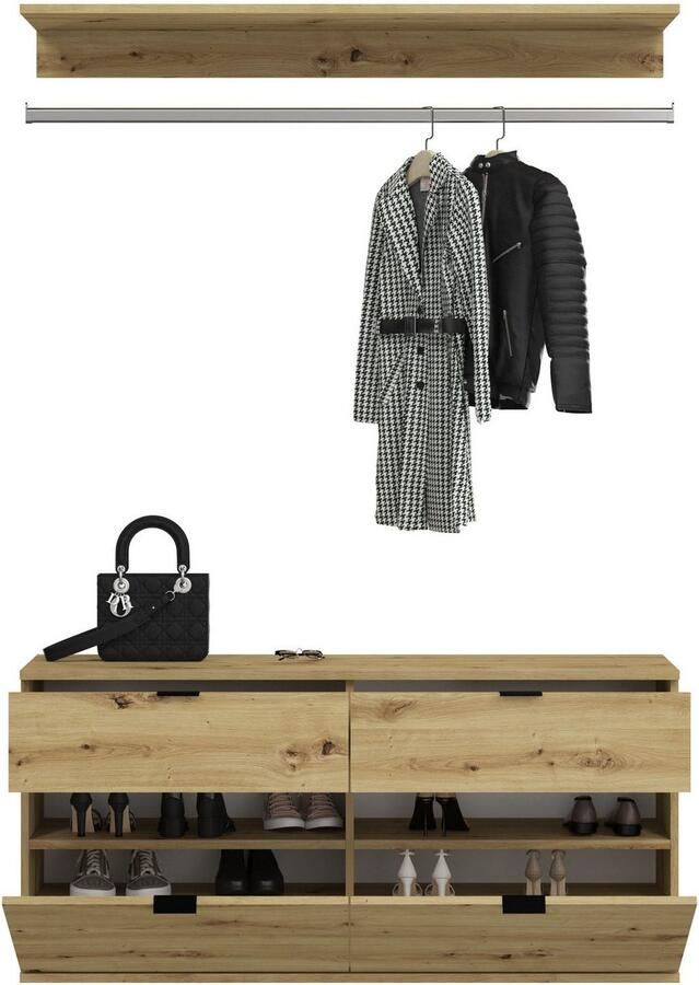 INOSIGN Halmeubelset Trondheim Breedte 121 cm bestaande uit Commode Kledingstang & Plank (3-delig)