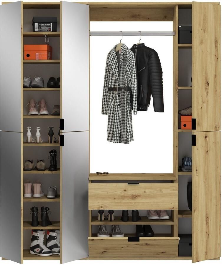 INOSIGN Halmeubelset Trondheim Breedte 152 cm 5-delig bestaande uit: 2x garderobekast 1 commode 1 kledingstang 1 legplank (set 4 stuks)