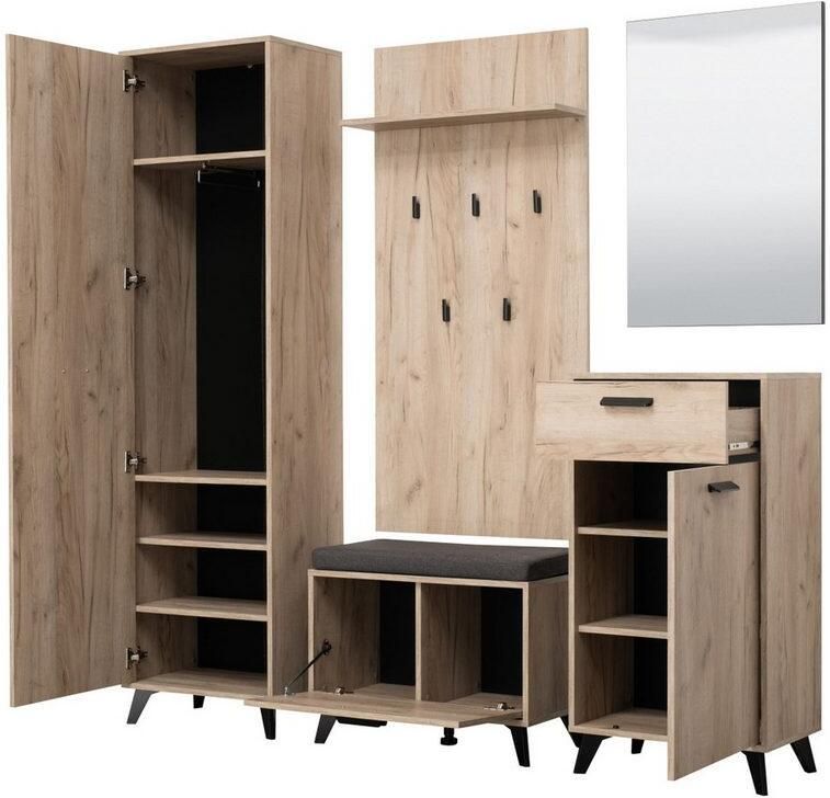 INOSIGN Halmeubelset Umbria halmeubelen dielenmeubelen breedte 175 cm in grijs eik (complete set 5 stuks)