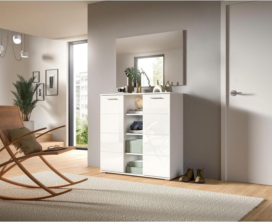 INOSIGN Halmeubelset Valge Breedte 110 cm 2-delig Set bestaande uit: Highboard en Spiegel (2 stuks)