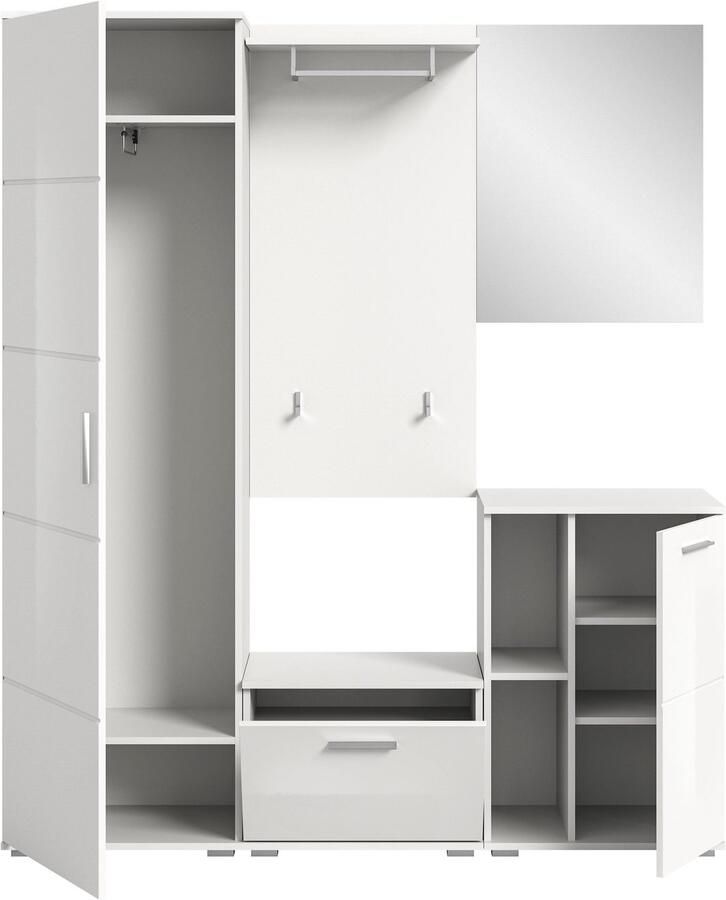 INOSIGN Halmeubelset Valge Breedte 165 cm 5-delig Set bestaande uit: Garderobekast zitbank garderobe paneel schoenenkast & spiegel (5 stuks)