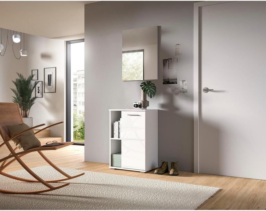 INOSIGN Halmeubelset Valge Breedte 55 cm 2-delig Set bestaande uit: Schoenenkast en Spiegel (2 stuks)