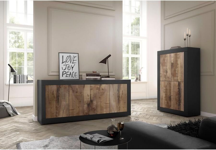 INOSIGN Dressoir Basis breedte 207 cm commode 4 deuren dressoir Metalen handgreep moderne frame-uitstraling veel opbergruimte kleurkeuze