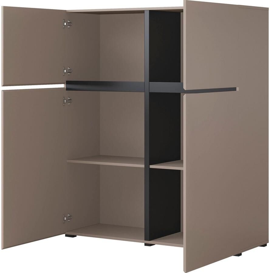 INOSIGN Highboard Cross moderne greeploze hoge kast met 4 deuren kast met deur Hoge kast hoogte 139 cm met veel bergruimte planken verstelbaar