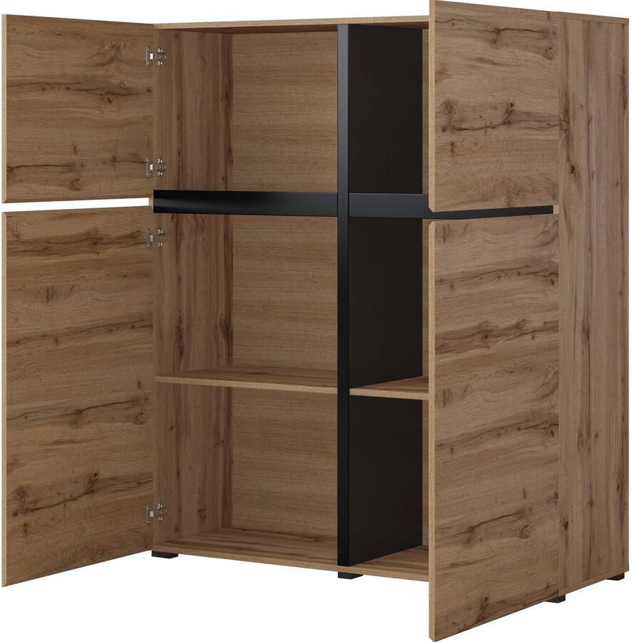 INOSIGN Highboard Cross moderne greeploze hoge kast met 4 deuren kast met deur Hoge kast hoogte 139 cm met veel bergruimte planken verstelbaar