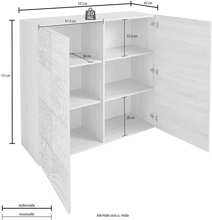 INOSIGN Highboard Miro Breedte 121 cm met decoratieve zeefdruk