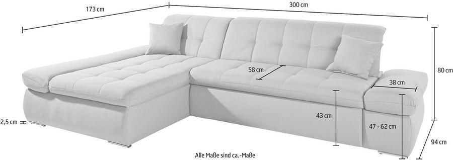 INOSIGN Hoekbank ESRA tijdloos en elegant. Breedte 300cm L-vorm