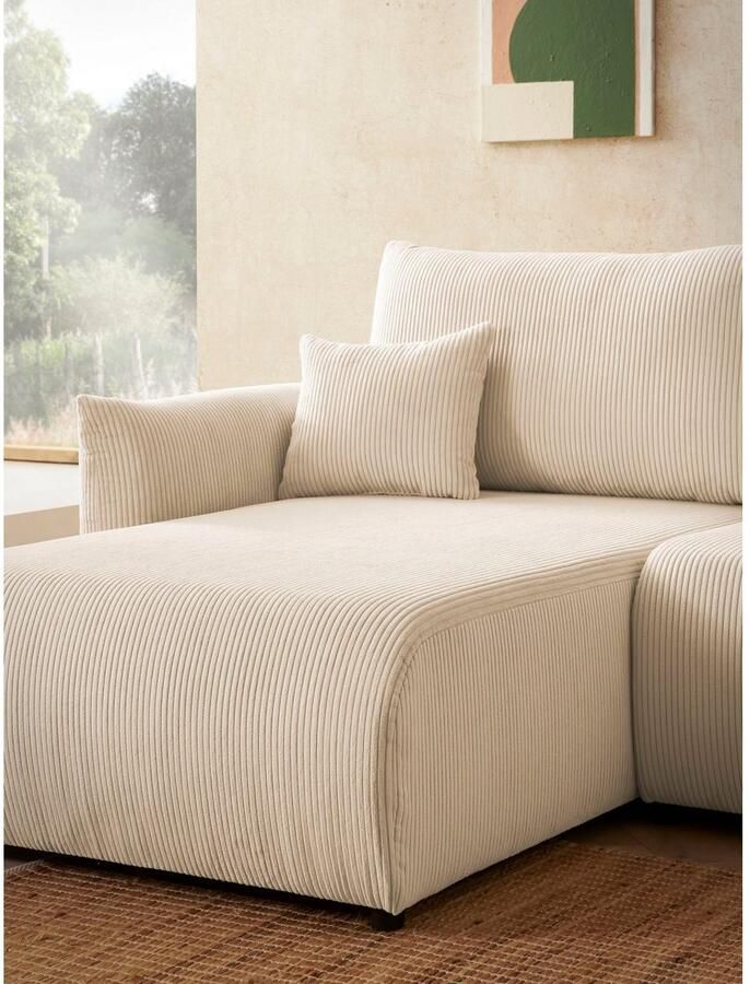 INOSIGN Hoekbank MAVAS bedbank met bedkist L-model ca. 257 127 cm (ligoppervlak 212 145 cm) ribfluweel chenille structuur