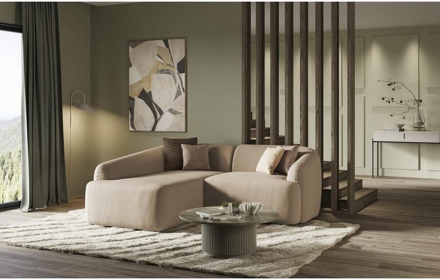 INOSIGN Hoekbank Nergal compacte afmetingen Breedte 216cm organisch design L-vorm Modern ontwerp eenvoudige uitstraling stijlvolle blikvanger in de woonkamer