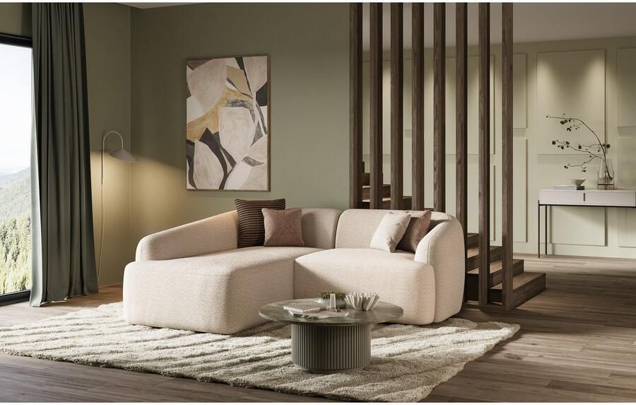 INOSIGN Hoekbank Nergal compacte afmetingen Breedte 216cm organisch design L-vorm Modern ontwerp eenvoudige uitstraling stijlvolle blikvanger in de woonkamer