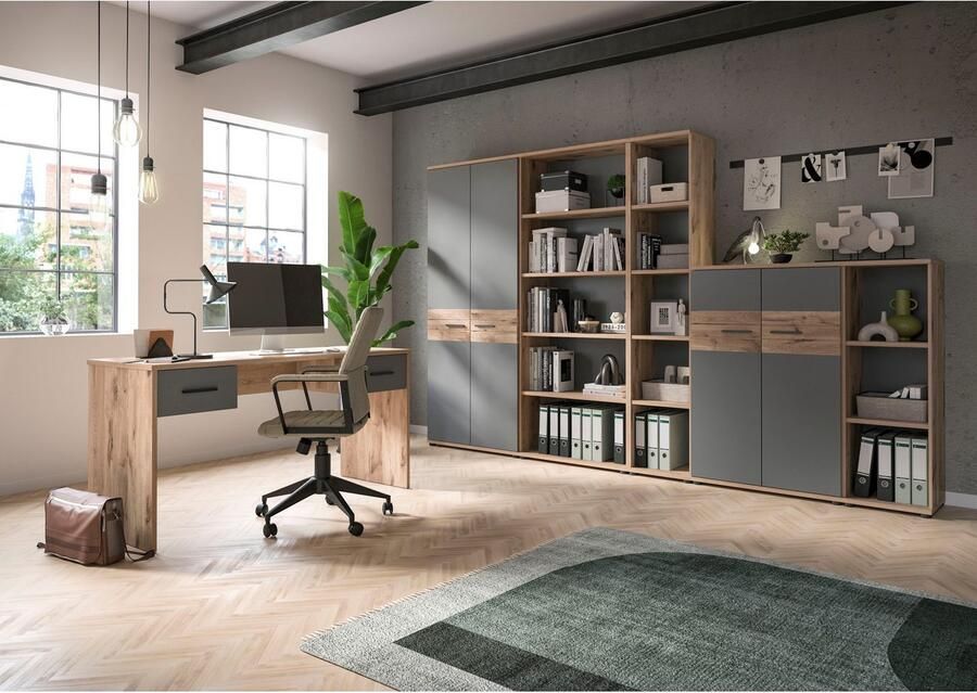 INOSIGN Hoekbureau Riga Breedte 170cm in Nox Eik nabootsing en Basaltgrijs