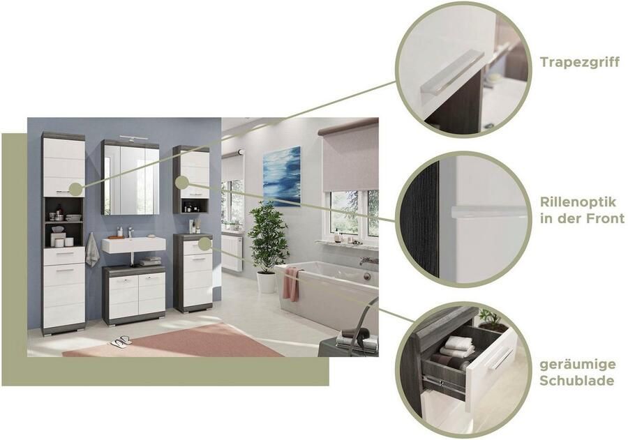 INOSIGN Hoge kast Siena breedte 37 cm 2 deuren 1 lade 2 open vakken MDF-front in verschillende kleuren verkrijgbaar badkamermeubels badkamerkast kast badkamer (1 stuk)
