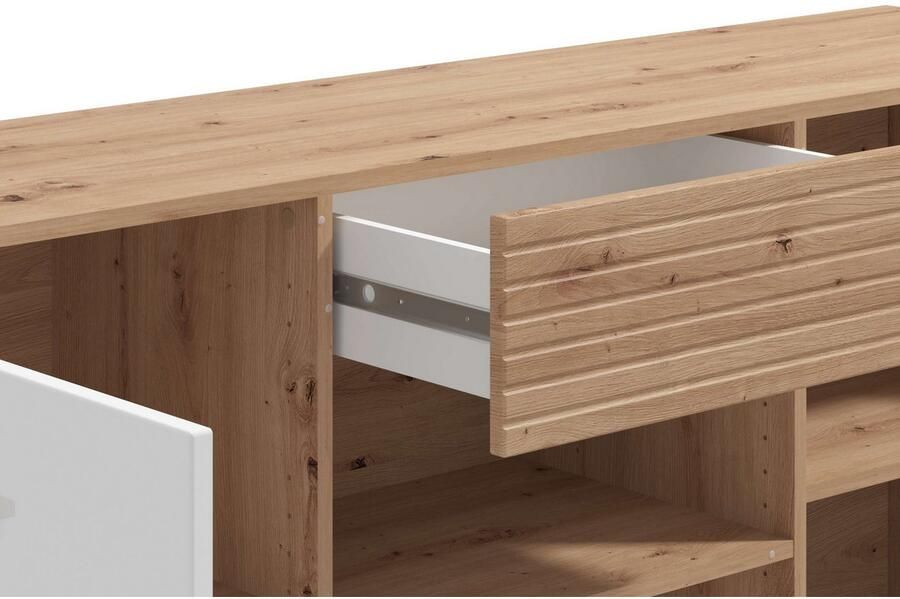 INOSIGN Kast Bretagna sideboard ladekast breedte 173 cm veel opbergruimte met houten grepen met drie planken in artisan eik