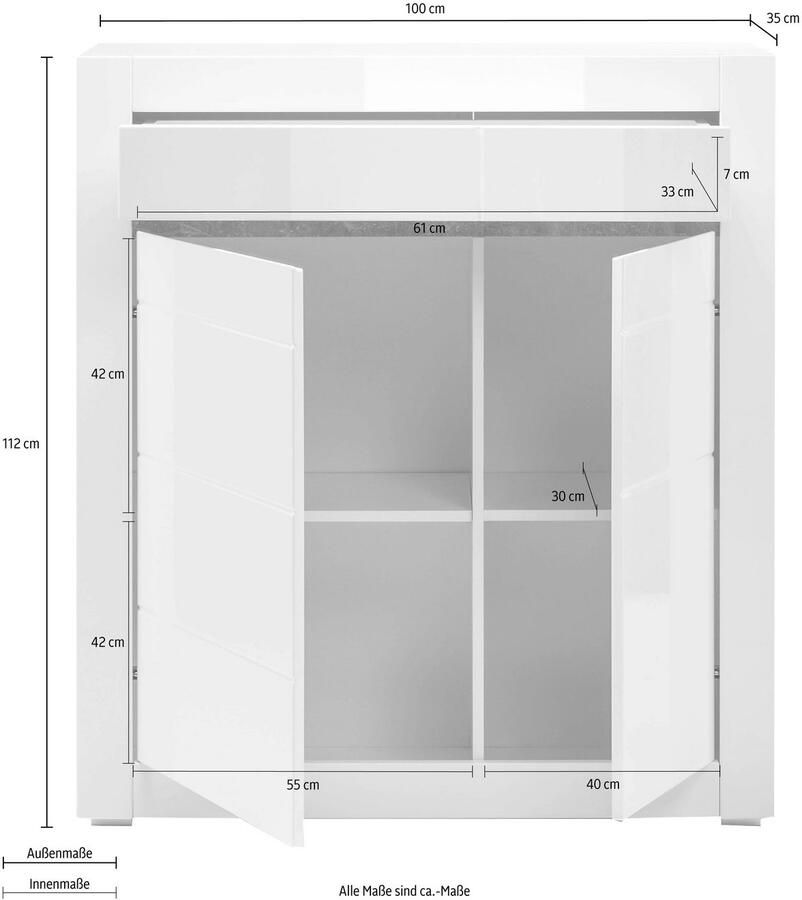 INOSIGN Kast Carat Breedte 100 cm wordt geleverd met 2 latten (wit en grijs)