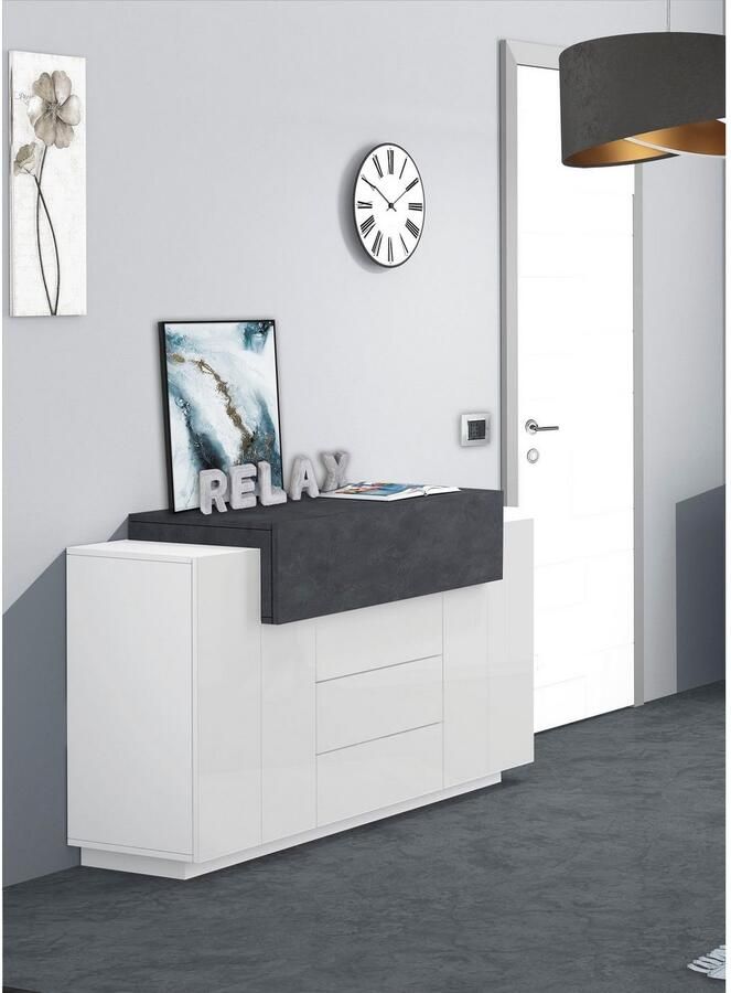 INOSIGN Kast Coro commode kast buffet greeploos 1 klep 2 deuren 3 laden dubbele diepte hoogglans front breedte 160