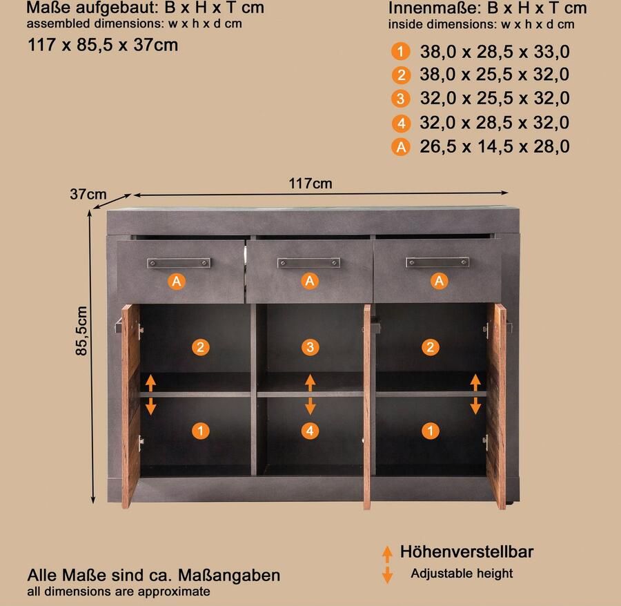 INOSIGN Kast Ilana Kast met 3 deuren & 3 laden (B D H) 117 37 86 cm