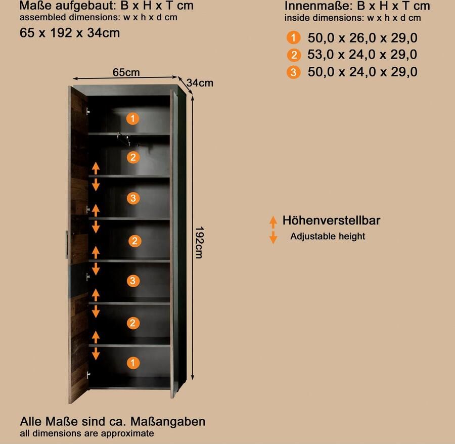 INOSIGN Kledingkast Ilana Garderobekast met 2 deuren (B D H) 65 34 192 cm
