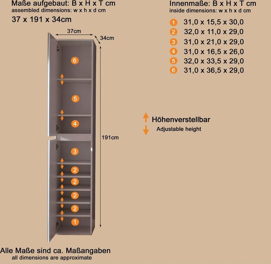 INOSIGN Kledingkast Malcesine Garderobekast met 2 deuren (B D H) 37 34 191 cm