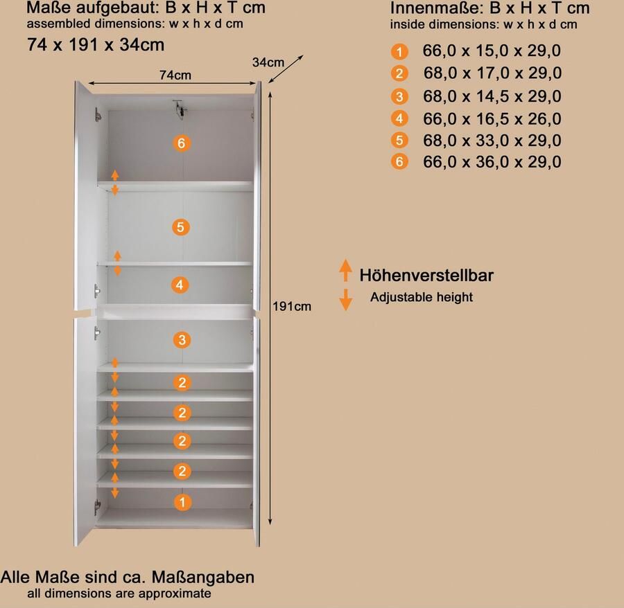 INOSIGN Kledingkast Malcesine Garderobekast met 4 deuren (B D H) 74 34 191 cm