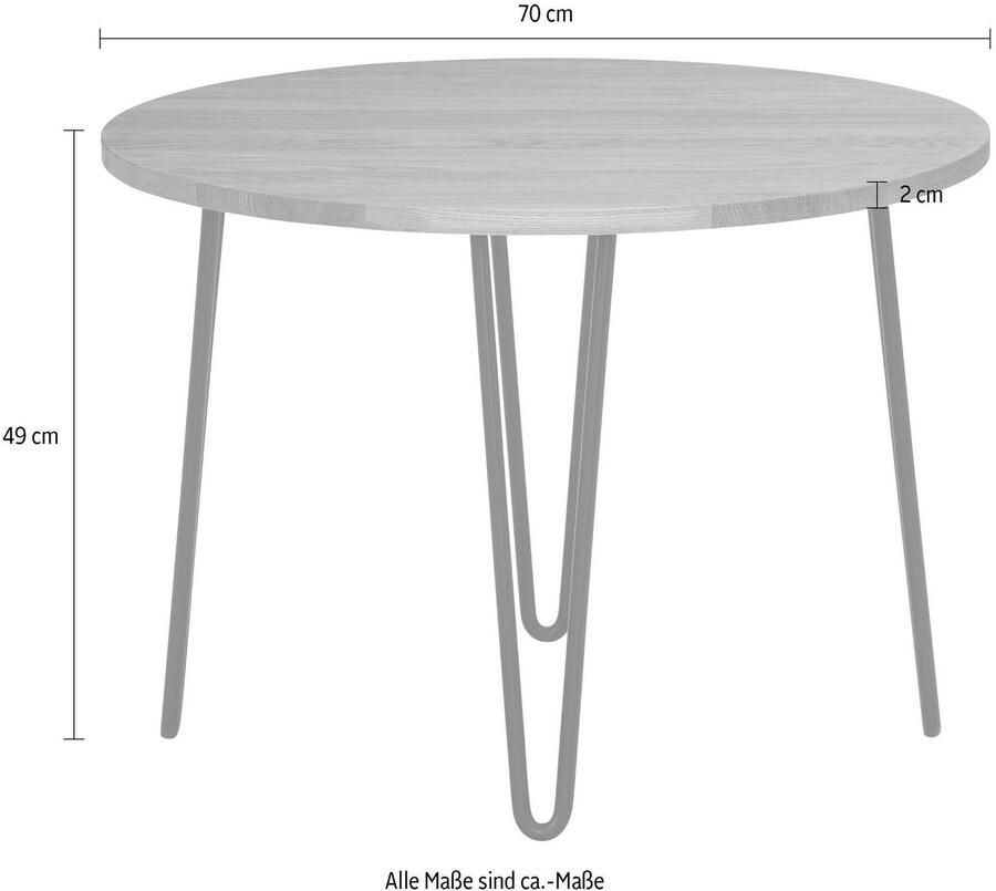 INOSIGN Salontafel Hairpin van massief eiken met metalen poten breedte 70 cm.