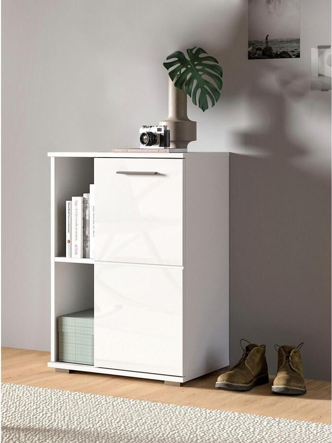 INOSIGN Schoenenkast Valge Breedte 55 cm 1 Deur 2 Open Vakken 2 in hoogte verstelbare Planken