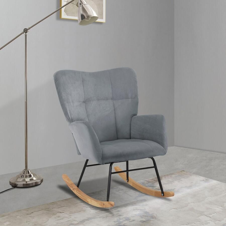 Home affaire Schommelstoel Anika ophaalstoel woonkamer met functie Zacht verdikte zitting en rugleuning poten van metaal en hout zithoogte 48 cm (1 stuk)
