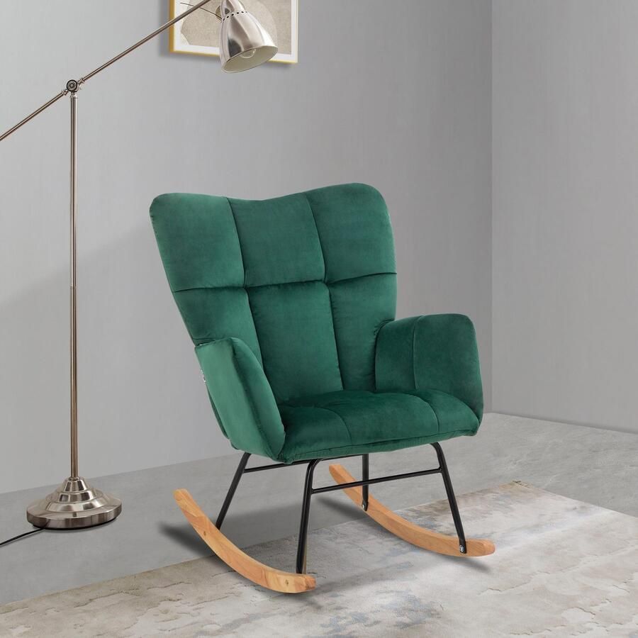 Home affaire Schommelstoel Anika ophaalstoel woonkamer met functie Zacht verdikte zitting en rugleuning poten van metaal en hout zithoogte 48 cm (1 stuk)