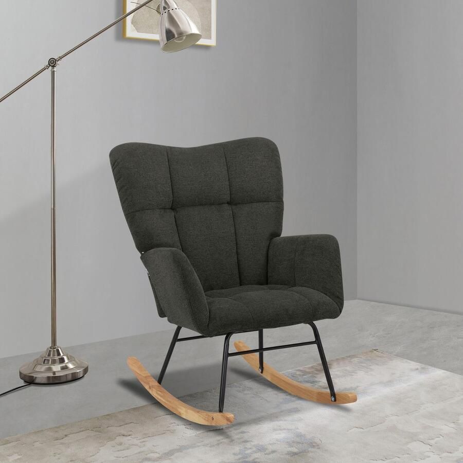 Home affaire Schommelstoel Anika ophaalstoel woonkamer met functie Zacht verdikte zitting en rugleuning poten van metaal en hout zithoogte 48 cm (1 stuk)